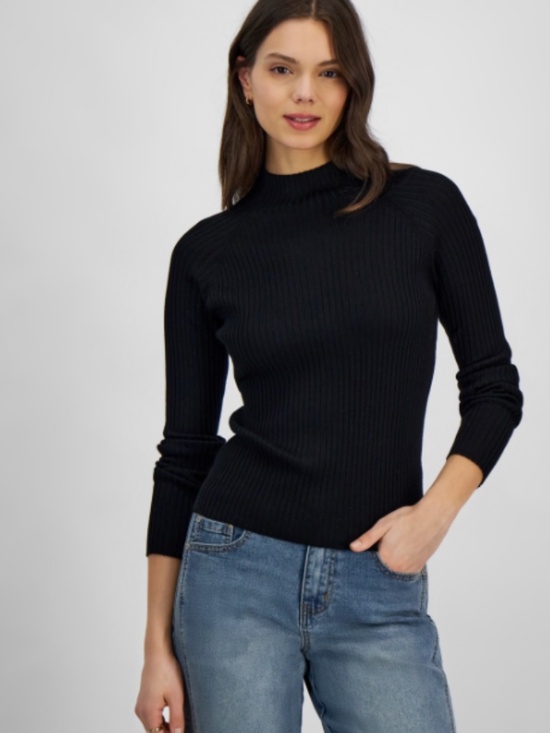 HOOKED Sweaters - Hooked up by Iot Juniors' Mock-Neck Rib-Knit Sweater - Black SIZE XS NWT